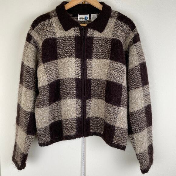 Vintage Paul Harris Mohair Check Zipper Sweater Jacket Size Medium - Picture 3 of 10
